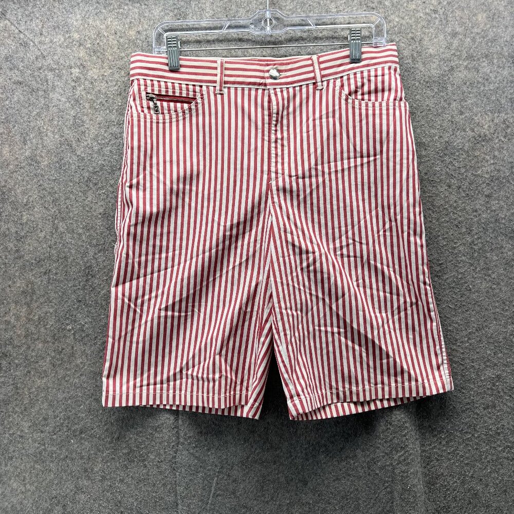 Bogner Shorts Men 40 Red White Striped Chino Flat Front Casual Cotton Italy Vtg